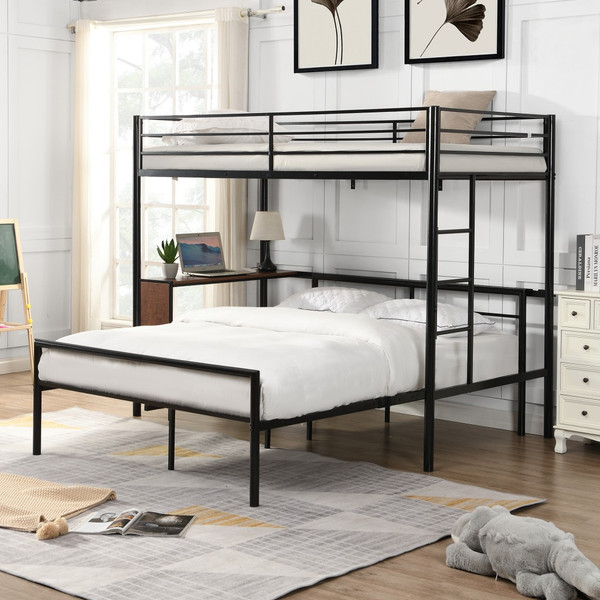 Black Twin Over Full Metal Bunk Bed With Built In Desk 404058 By Homeroots