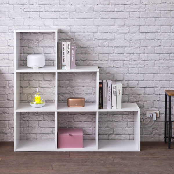 Classic White Finish Six Cubby Stepped Bookcase 404140 By Homeroots