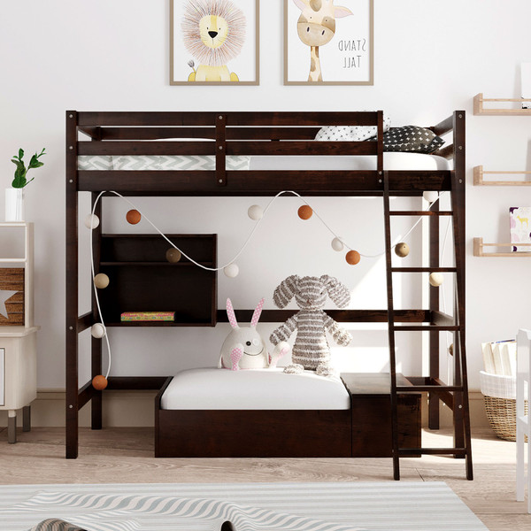 Dark Brown Convertible Twin Over Twin Bunk Bed With Storage 404239 By Homeroots
