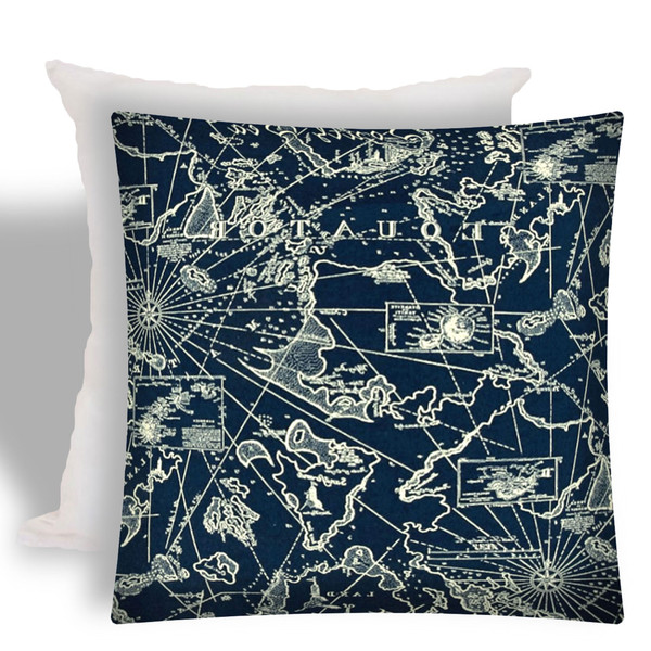 17" Navy Nautical Indoor Outdoor Zippered Pillow 408994 By Homeroots