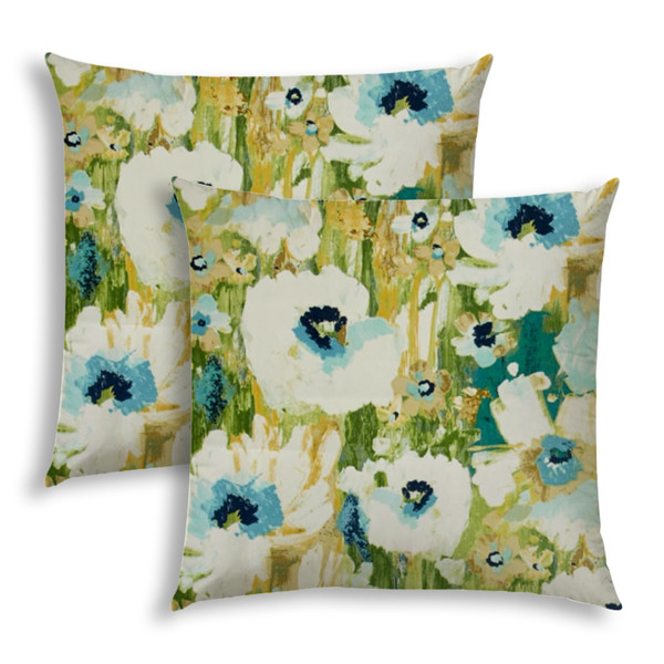 Set Of 2 Green Botanical Indoor Outdoor Sewn Throw Pillows 409362 By Homeroots