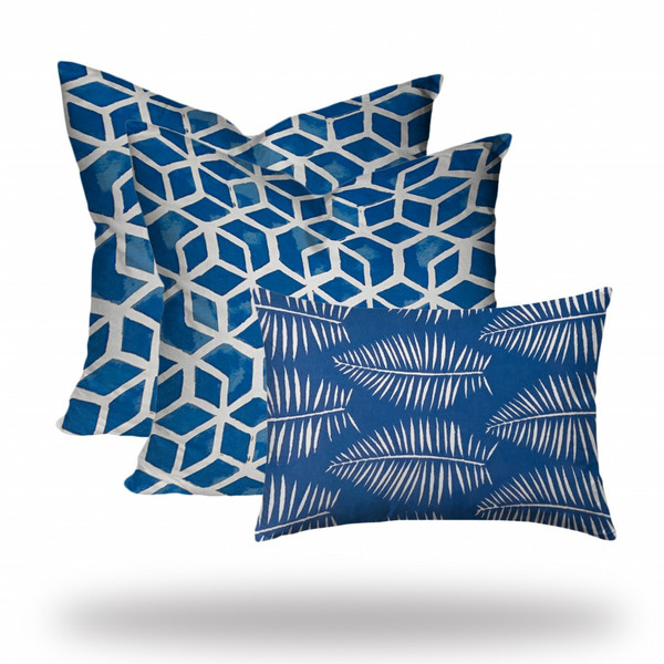 Set Of 3 Blue Cubic Indoor Outdoor Zippered Pillows 409923 By Homeroots