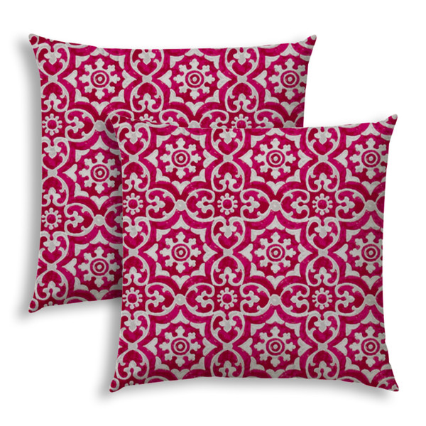 Set Of 2 Pink Medallion Indoor Outdoor Sewn Throw Pillows 416469 By Homeroots