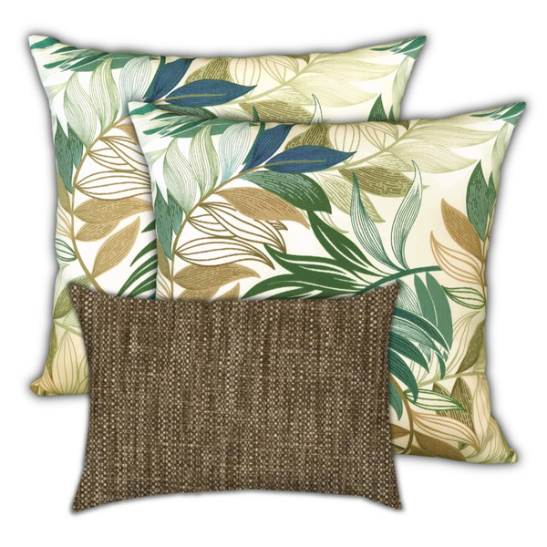 Set Of 3 Beige Tropical Leaves Indoor Outdoor Sewn Pillows 416485 By Homeroots