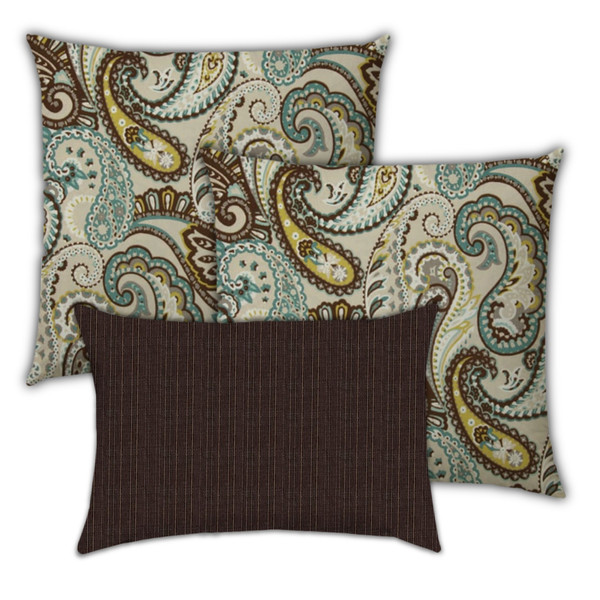 Set Of 3 Brown Paisley Indoor Outdoor Sewn Pillows 416511 By Homeroots