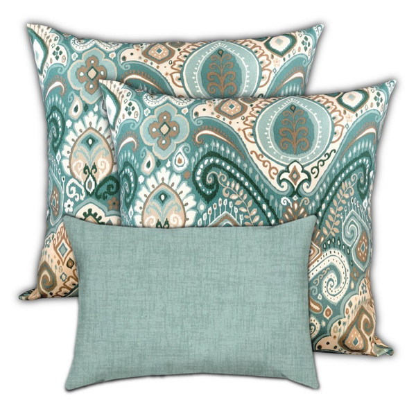 Set Of 3 Seafoam Decorative Indoor Outdoor Sewn Pillows 416560 By Homeroots