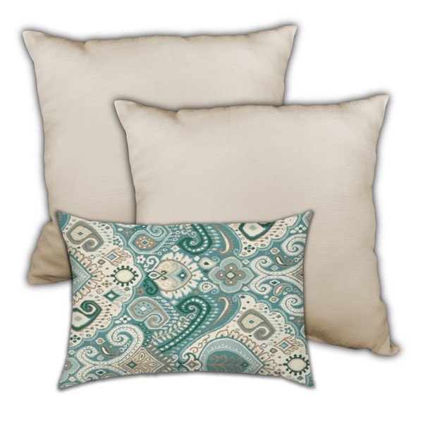 Set Of 3 Teal Boho Chic Indoor Outdoor Sewn Pillows 416618 By Homeroots