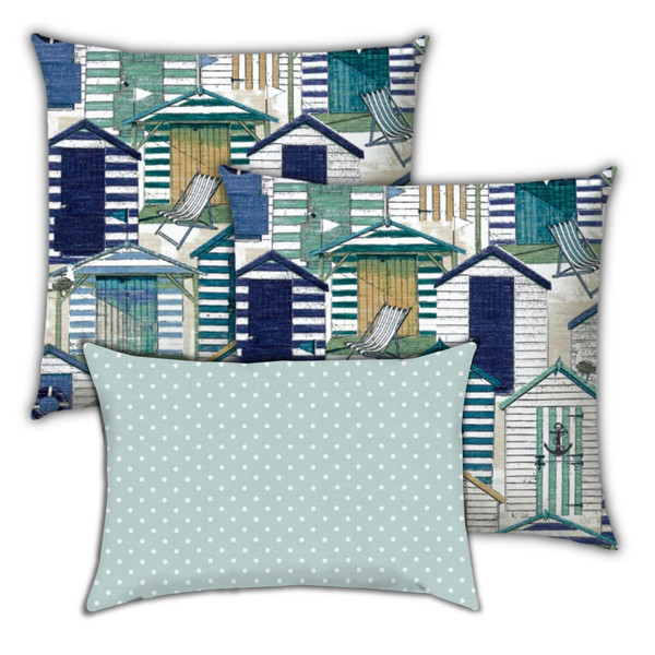 Set Of 3 Blue Beach Hut Indoor Outdoor Zippered Pillows 416637 By Homeroots