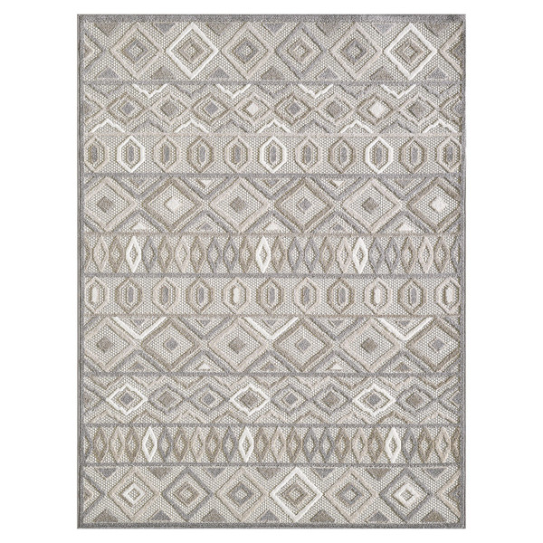 7' X 9' Gray Ivory Aztec Pattern Indoor Outdoor Area Rug 473692 By Homeroots