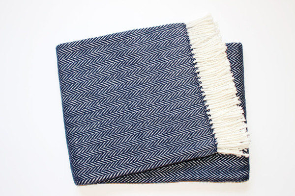 Navy Blue And White Dreamy Soft Herringbone Throw Blanket 474027 By Homeroots