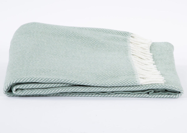 Seaglass Green And White Dreamy Soft Herringbone Throw Blanket 474029 By Homeroots