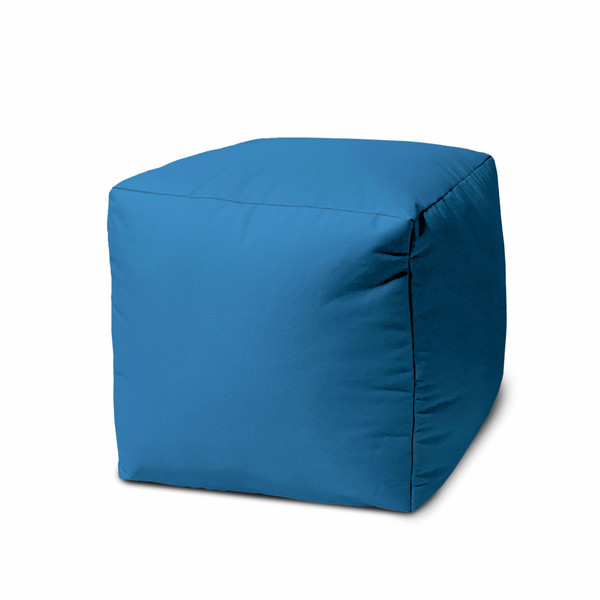 17" Cool Bright Teal Blue Solid Color Indoor Outdoor Pouf Ottoman 474177 By Homeroots