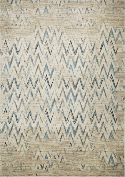 8' X 11' Beige Blue Distressed Chevron Area Rug 475577 By Homeroots