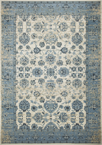 5' X 8' Blue Ivory Distressed Oriental Area Rug 475591 By Homeroots