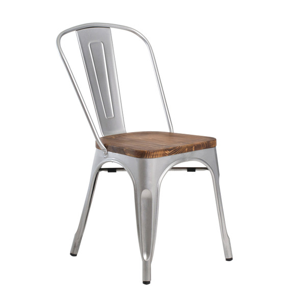Aeon Silver Powder Coated Galvanized Steel Dining Chair With Wood Seat - Set Of 2 AE3534-Silver