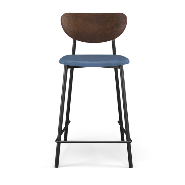 Aeon Blue Faux Leather Counter Stool With Walnut Wood Finished Back - Set Of 2 AE9075-Ctr-Walnut-Blue