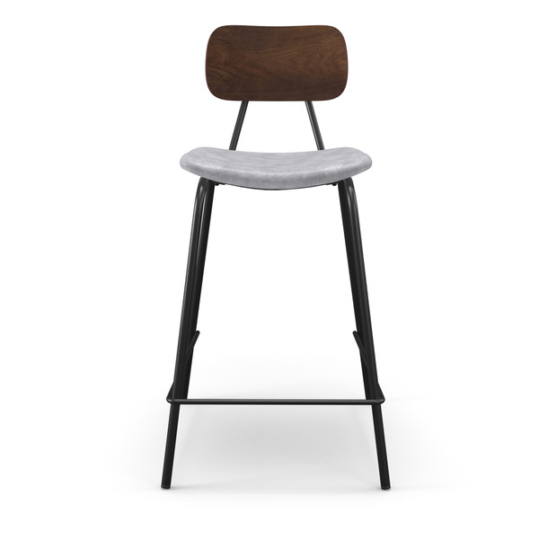 Aeon Grey Faux Leather Counter Stool With Walnut Finished Back - Set Of 2 AE9087-Ctr Walnut-Grey