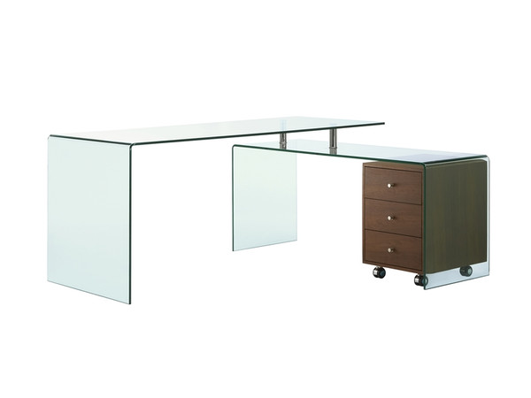 Rio Walnut Veneer W Clear Glass Office Desk CB-1109-WAL-DESK