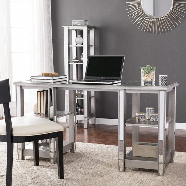 Matte Silver Mirrored Desk 402052 By Homeroots