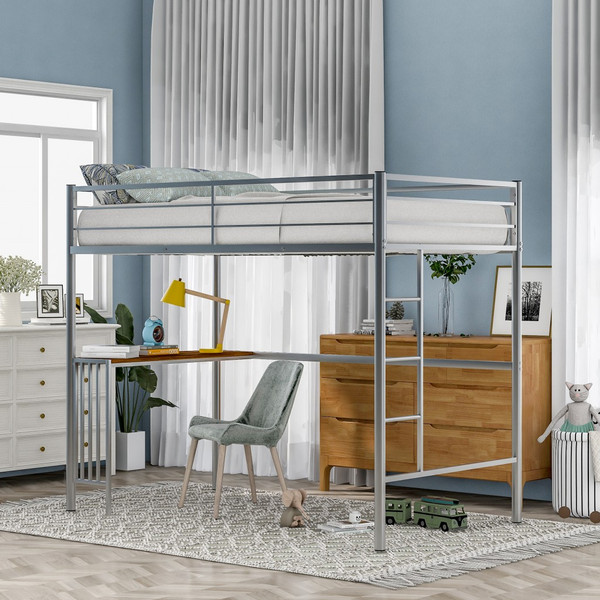 Silver Metal Twin Size Loft Bed With Desk 404071 By Homeroots