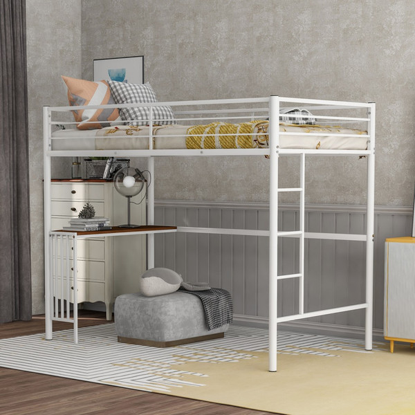White Metal Twin Size Loft Bed With Desk 404073 By Homeroots