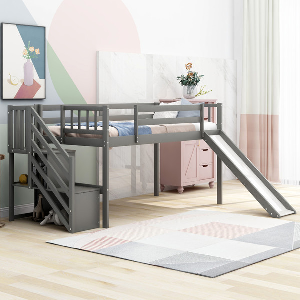 Gray Twin Size Low Loft Bed With Slide 404076 By Homeroots