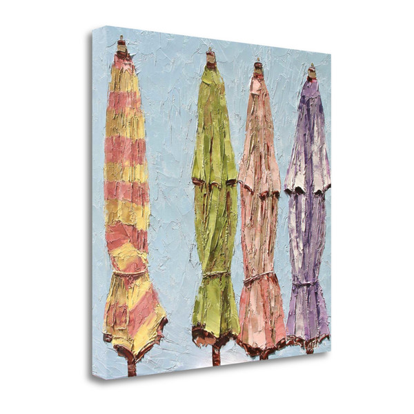 22" Four Beach Umbrellas 2 Giclee Wrap Canvas Wall Art 450112 By Homeroots