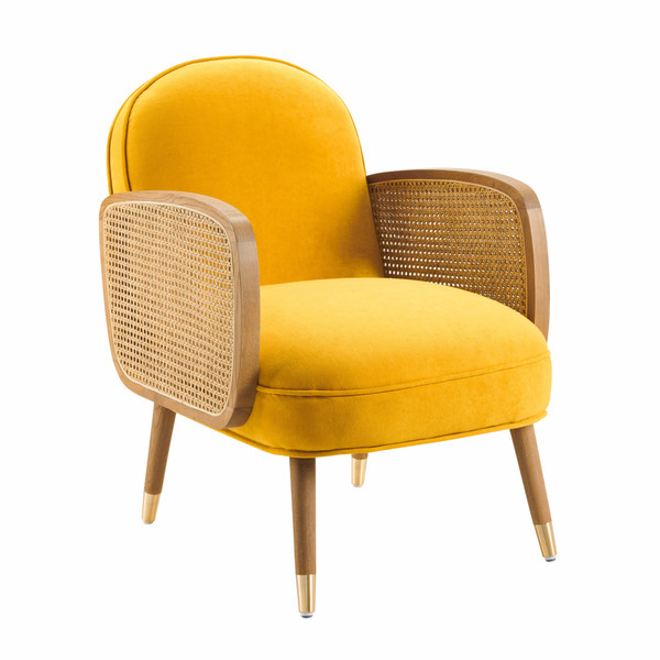 Modern Yellow Velvet With Cane Accent Chair 473257 By Homeroots