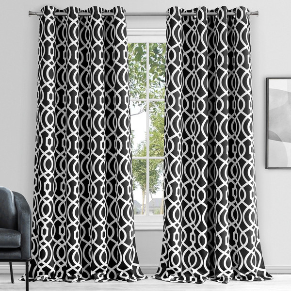 84" Jet Black Trellis Black Out Window Curtain Panel 473330 By Homeroots