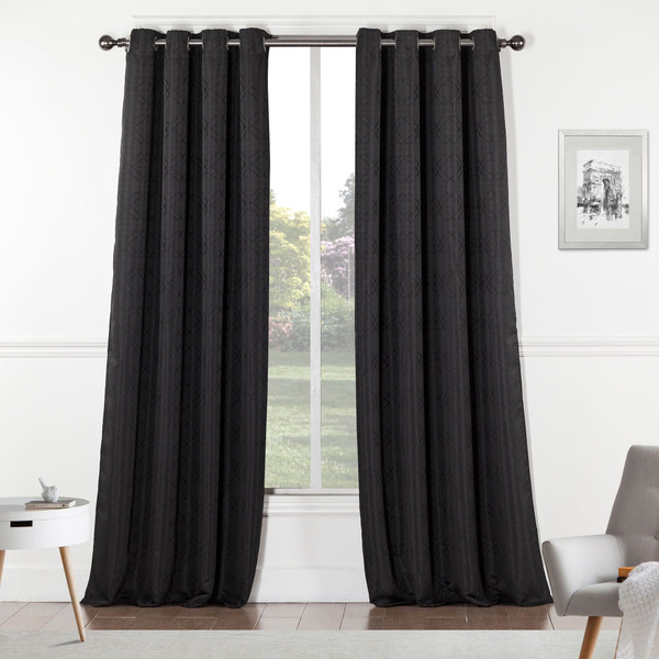 84" Black Linework Textured Window Curtain Panel 473342 By Homeroots
