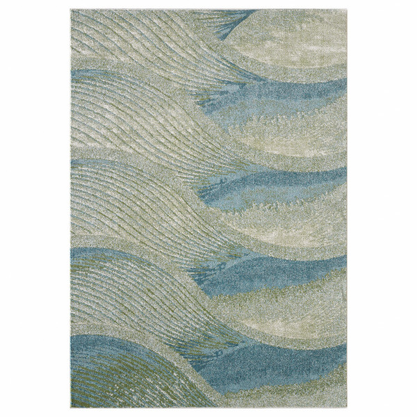 7' X 10' Blue Beige Abstract Waves Modern Area Rug 475269 By Homeroots