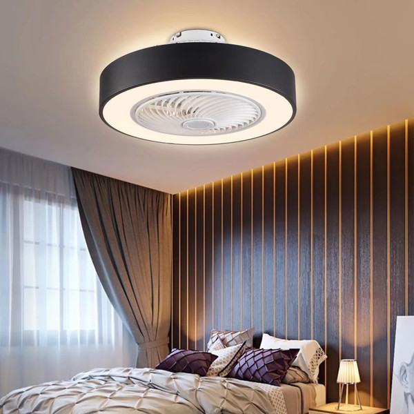 Black And White Mod Invisible Blade Ceiling Fan And Light 475558 By Homeroots