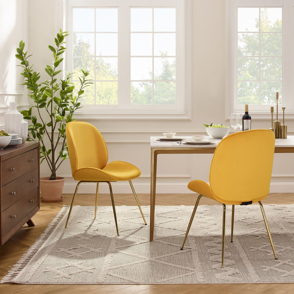 Set Of Two Gold And Yellow Velvet Shell Shape Dining Chairs 475977 By Homeroots