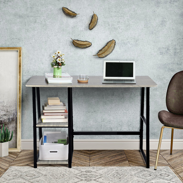 Modern Geo Dark Grey Home Office Table With Storage Shelves 475986 By Homeroots
