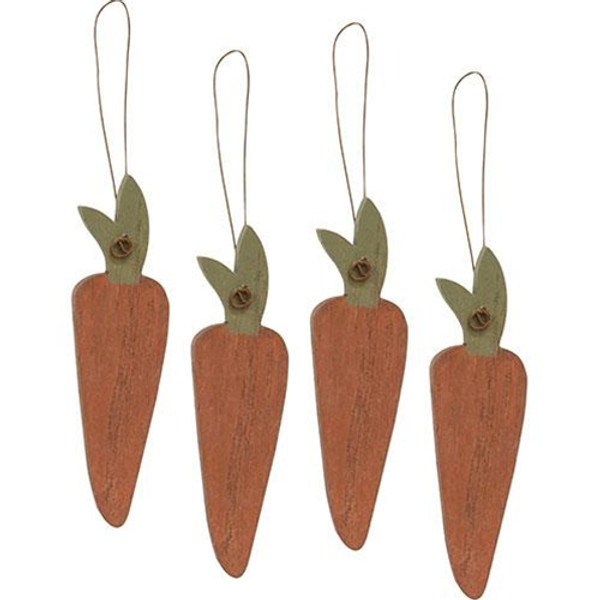 4/Set Primitive Wooden Carrot Ornaments G35945 By CWI Gifts