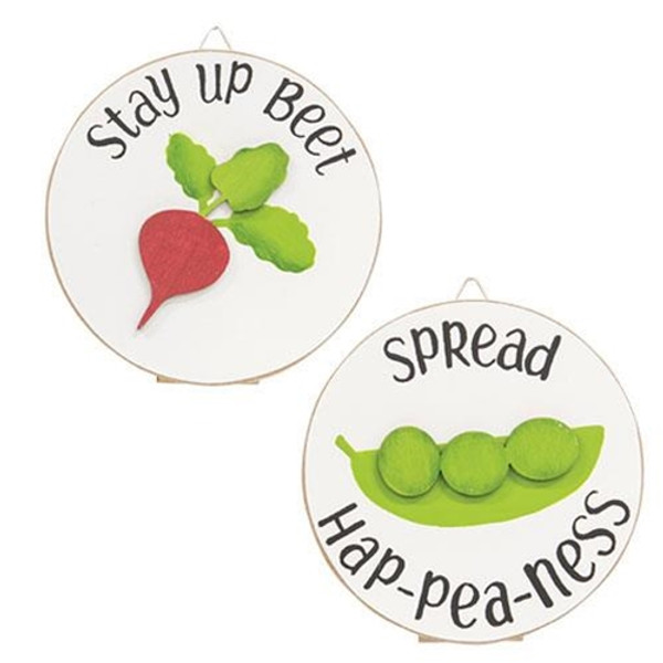 Spread Hap-Pea-Ness Mini Round Easel Sign 2 Asstd. (Pack Of 2) GH36040 By CWI Gifts