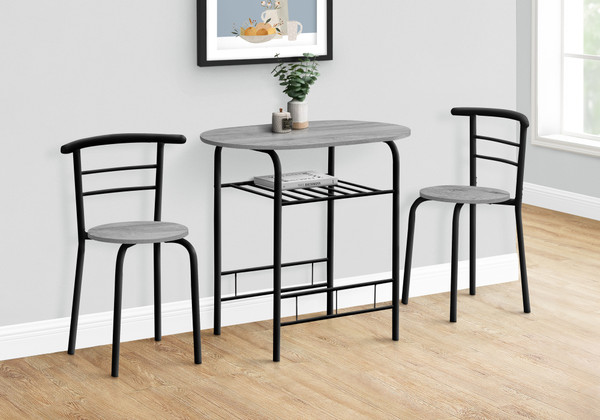 3-Piece Dining Set - Grey Top & Black Metal I 1207 By Monarch