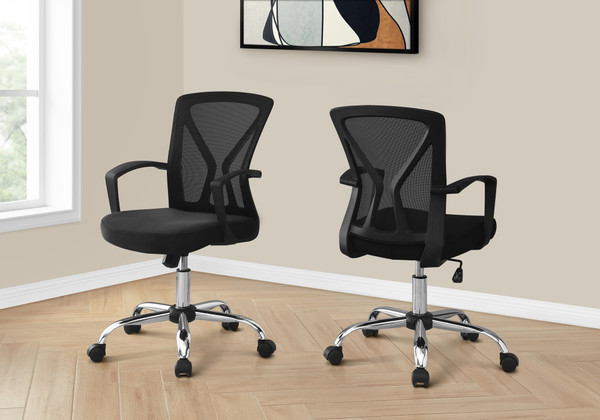 Office Chair - Black - Chrome Base On Castors I 7460 By Monarch