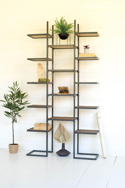 Kalalou CHW1477 Metal And Wood Tall Geometric Display Shelves