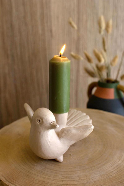 Kalalou GCS1013 Clay Dove Taper Candle Holder - Cream Finhsh
