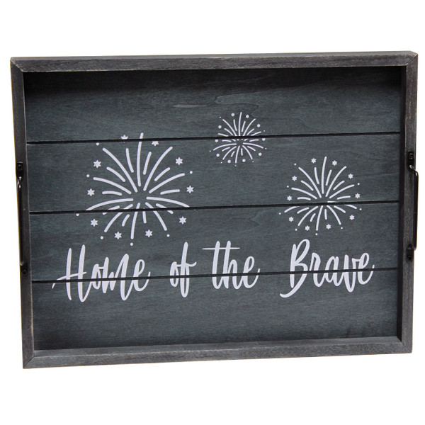 All The Rages Elegant Designs Decorative Wood Serving Tray With Handles, 15.50" X 12", "Home Of The Brave" HG2000-MBB