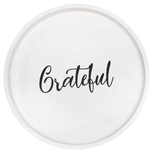 All The Rages Elegant Designs Decorative 13.75" Round Wood Serving Tray With Handles, "Grateful" HG2013-WGT