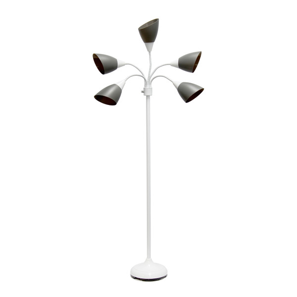 All The Rages Simple Designs 5 Light Adjustable Gooseneck White Floor Lamp With Gray Shades LF2006-GOW