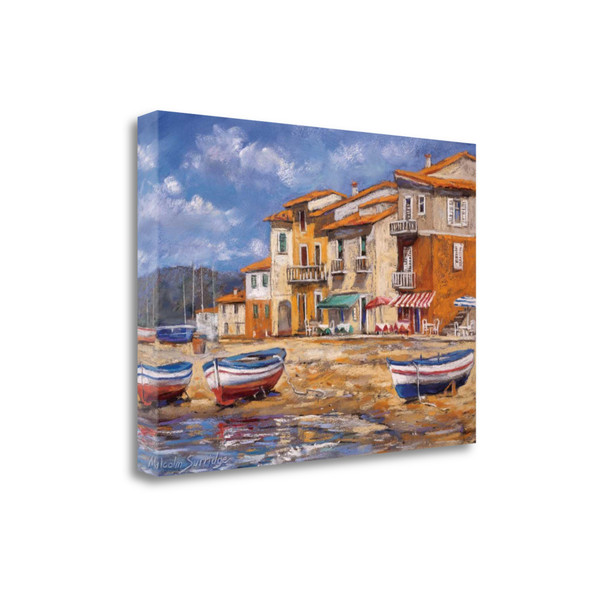 39" Boats Docked Near Cafes Bright Sunny Day Giclee Wrap Canvas Wall Art 432137 By Homeroots