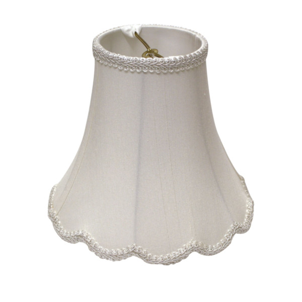 14" White Slanted Scallop Bell Monay Shantung Lampshade 469575 By Homeroots
