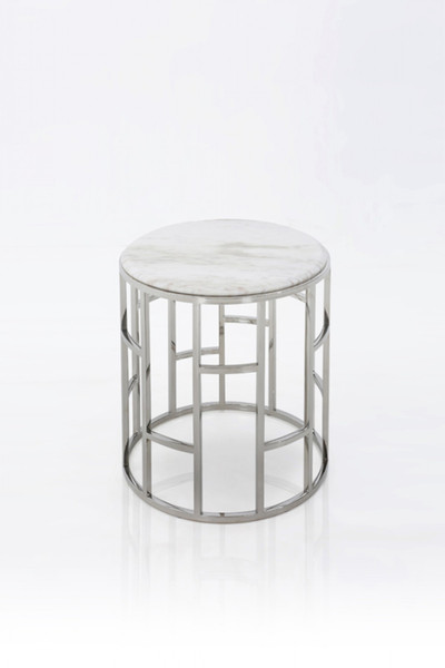 Stylish Silver And White Marble Round Geometric End Or Side Table 473138 By Homeroots
