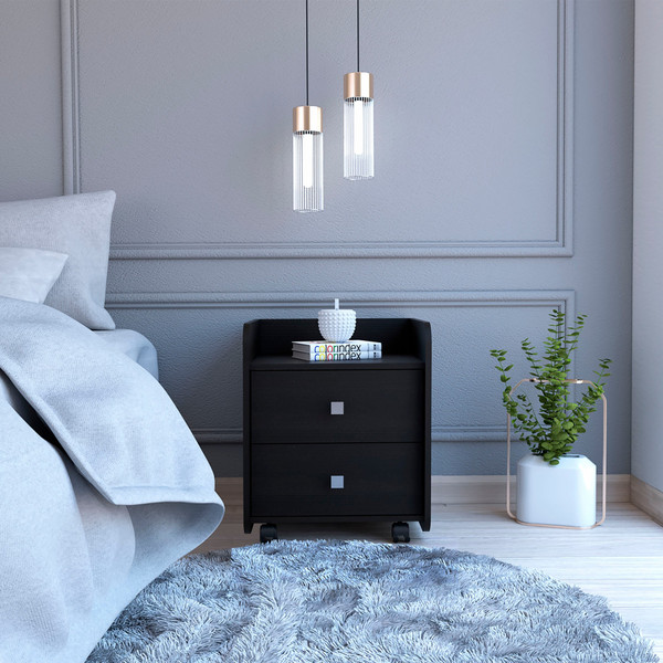 Black Nightstand With Two Drawers 473301 By Homeroots