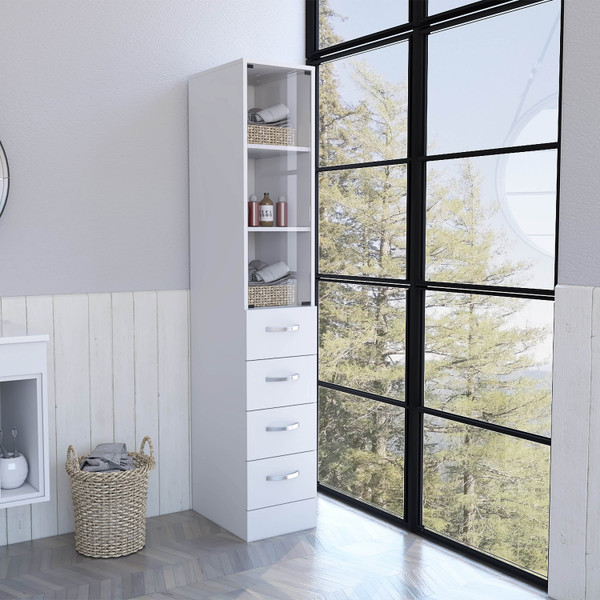 White Bathroom Storage Cabinet With Glass Door And Sliding Drawers 473310 By Homeroots