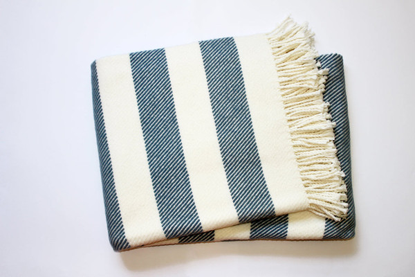 Cream And Slate Slanted Stripe Fringed Throw Blanket 475718 By Homeroots