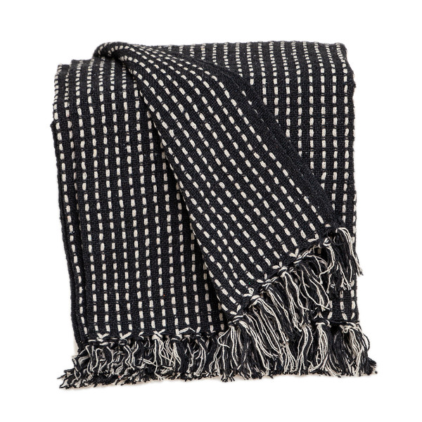 Black And White Handloom Woven Throw Blanket 476209 By Homeroots